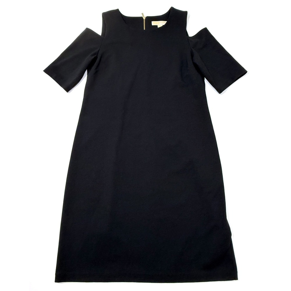Michael Kors Dress Women's Medium Knee Length Cold Shoulder Short Sleeve Black